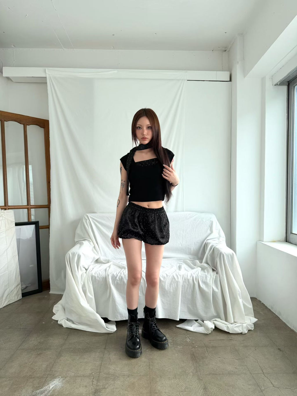 Scarf Cubic Dot Short-Sleeve T-shirt