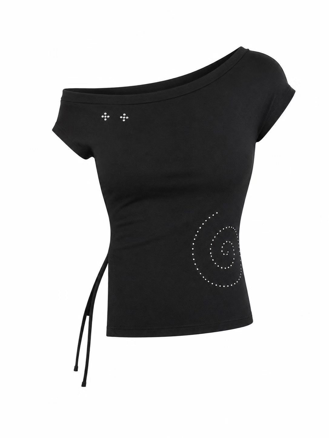 Spin Slit One-Shoulder Short-Sleeve T-shirt
