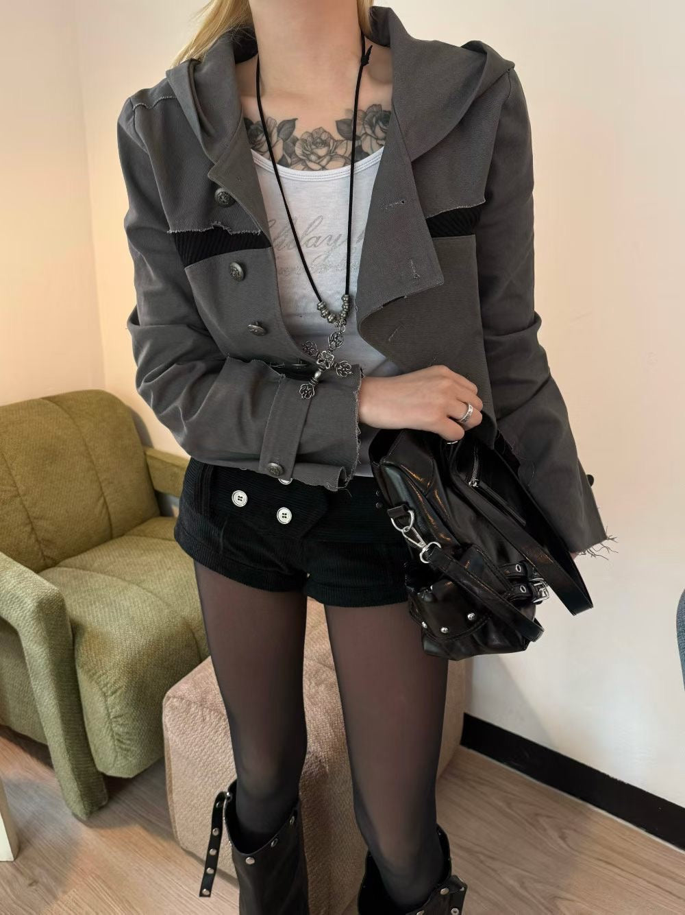 Diagonal Button Contrast Jacket SS