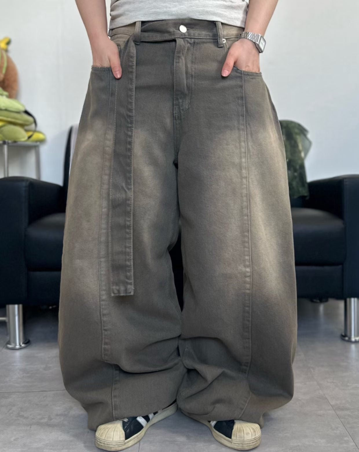 Lace-up washed Pants
