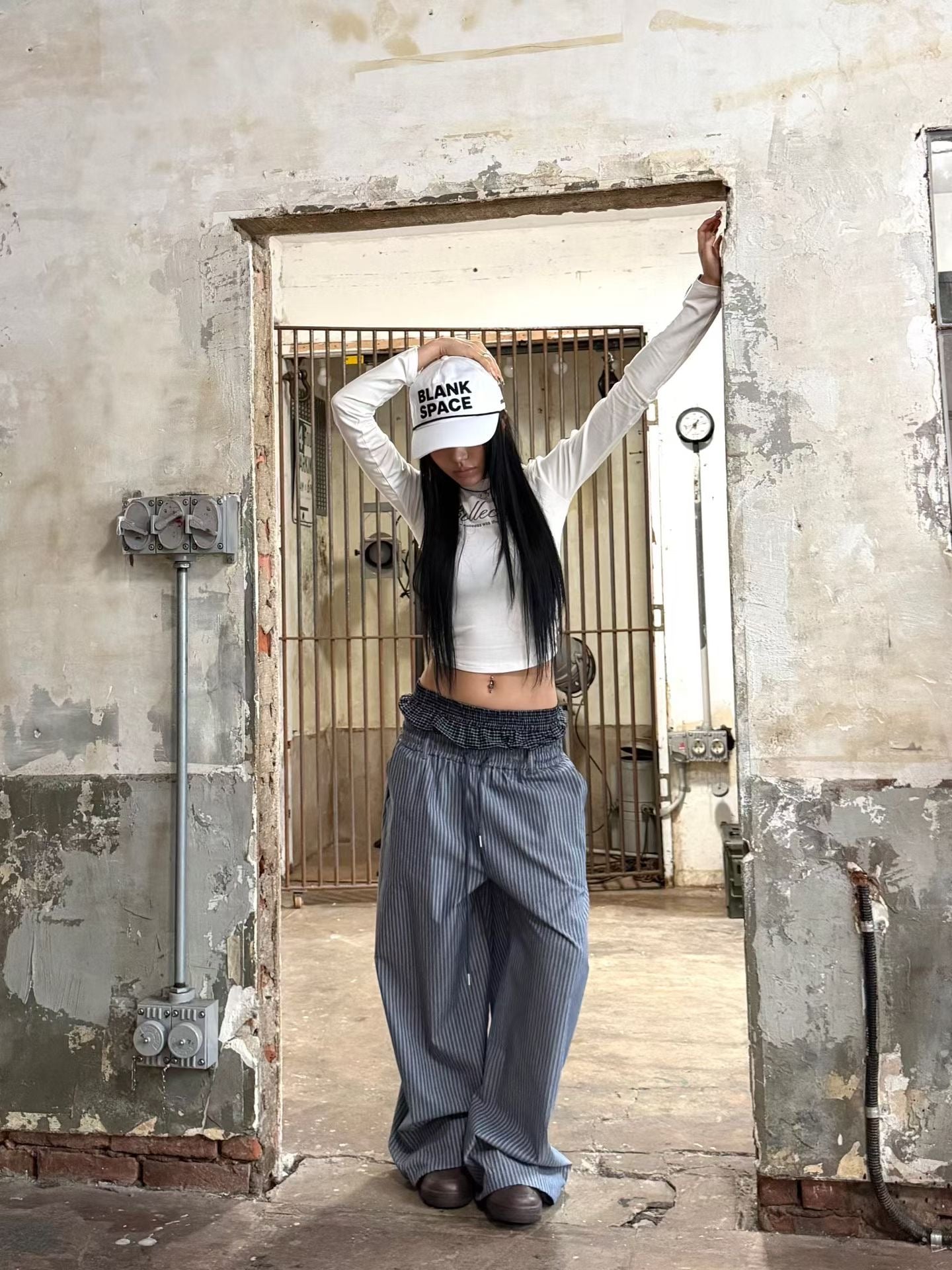 Blue and white striped pants