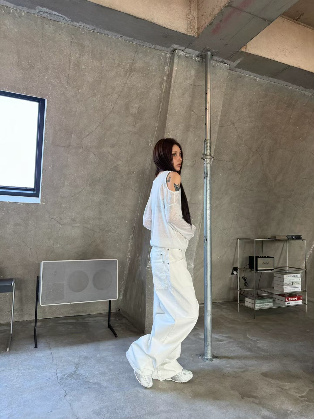 Metal buckle double pocket pants