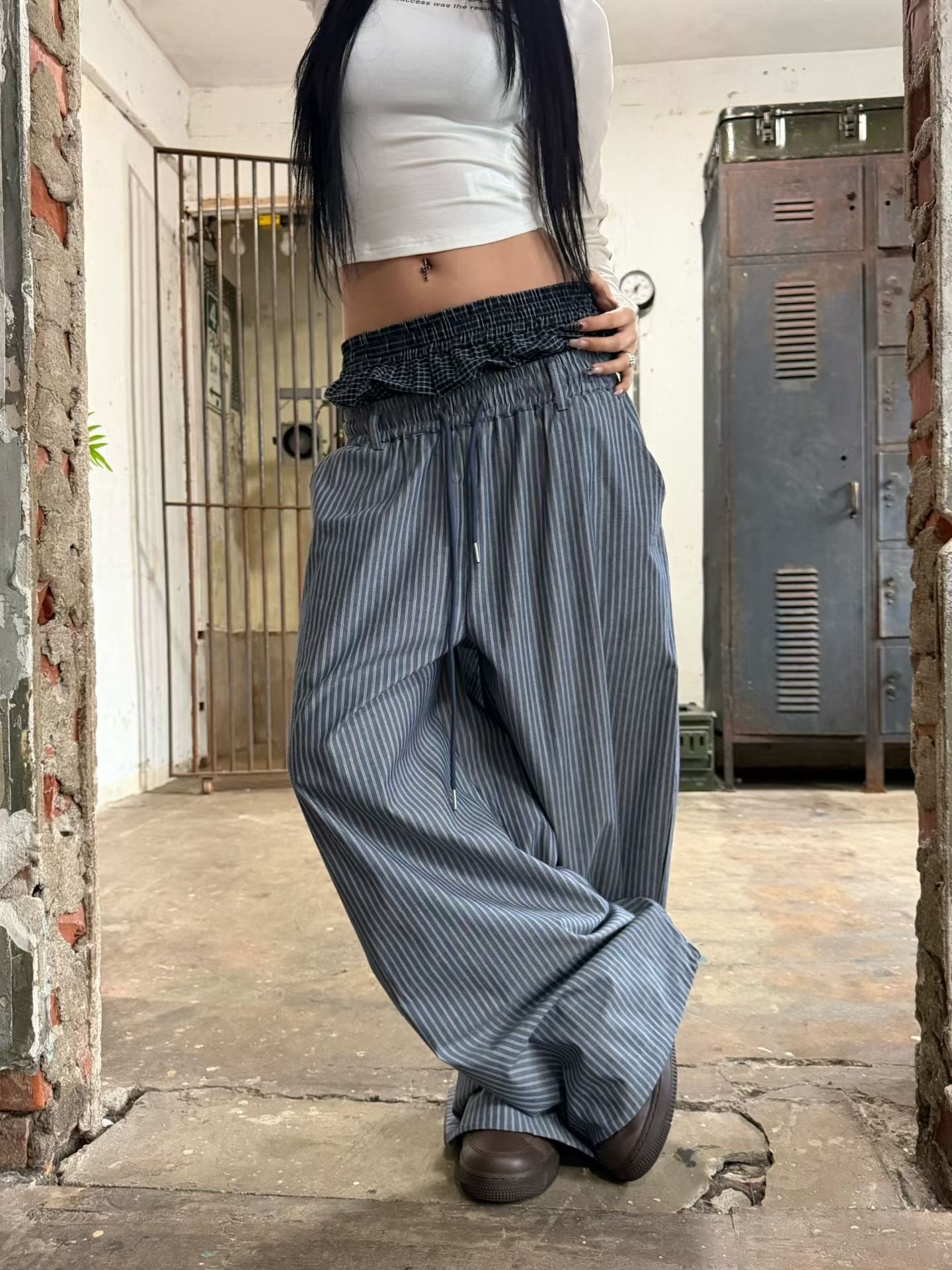 Blue and white striped pants