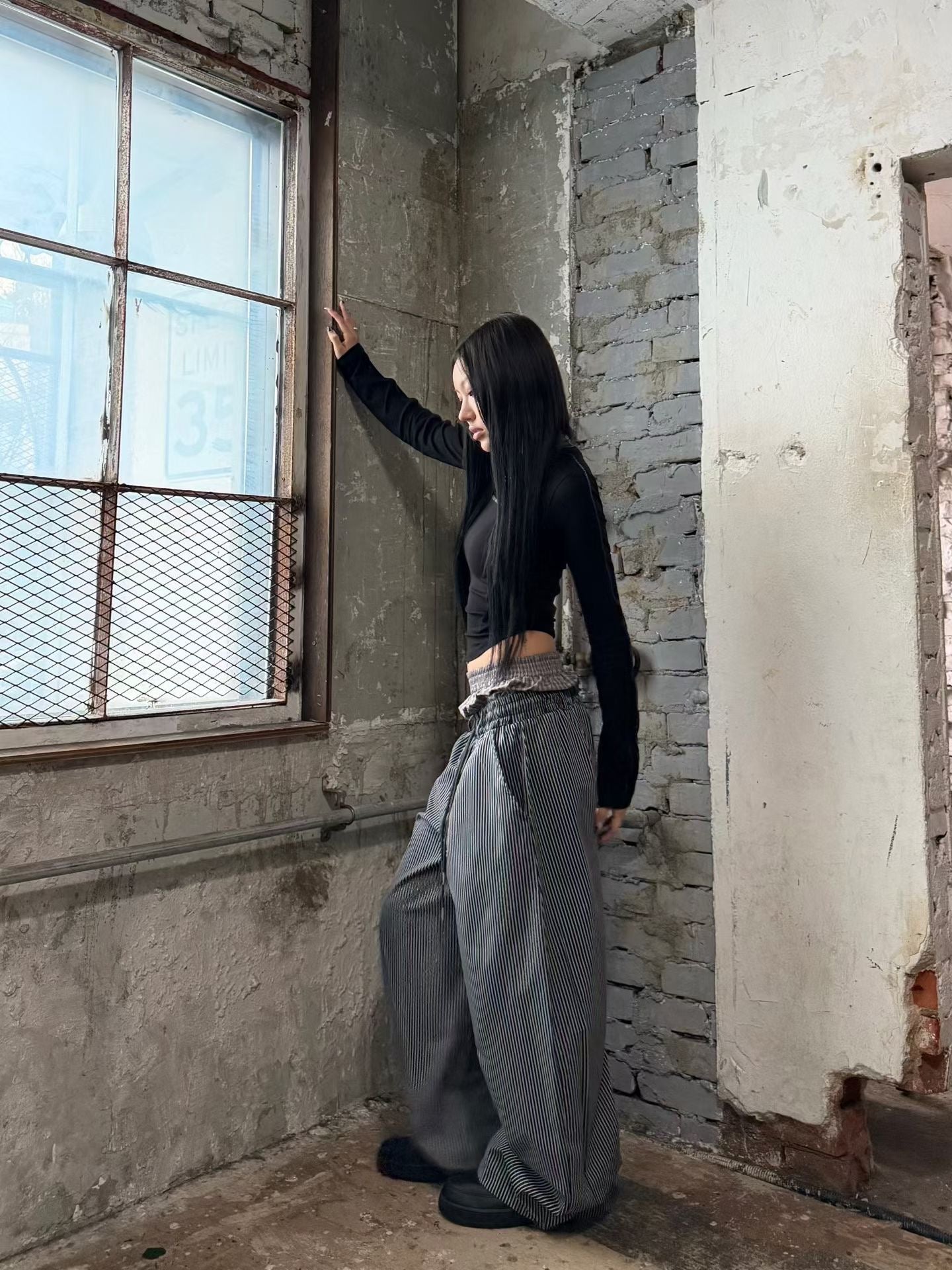 Blue and white striped pants