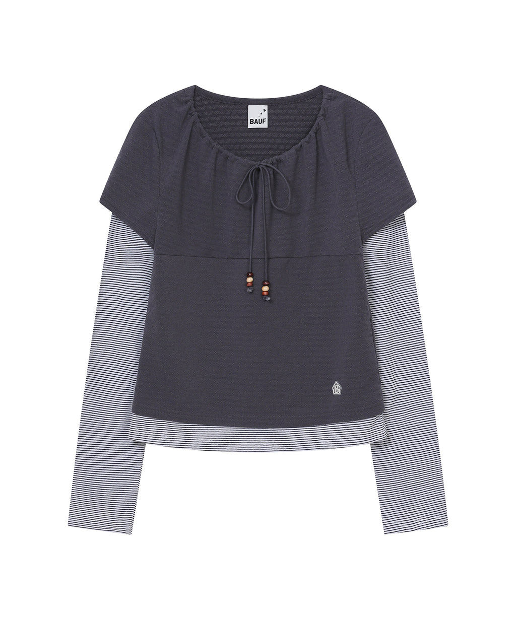 [BAUF]Shirred layered long sleeves