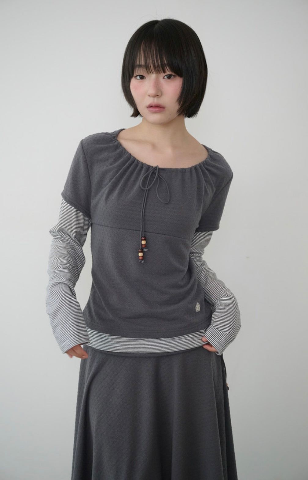 [BAUF]Shirred layered long sleeves