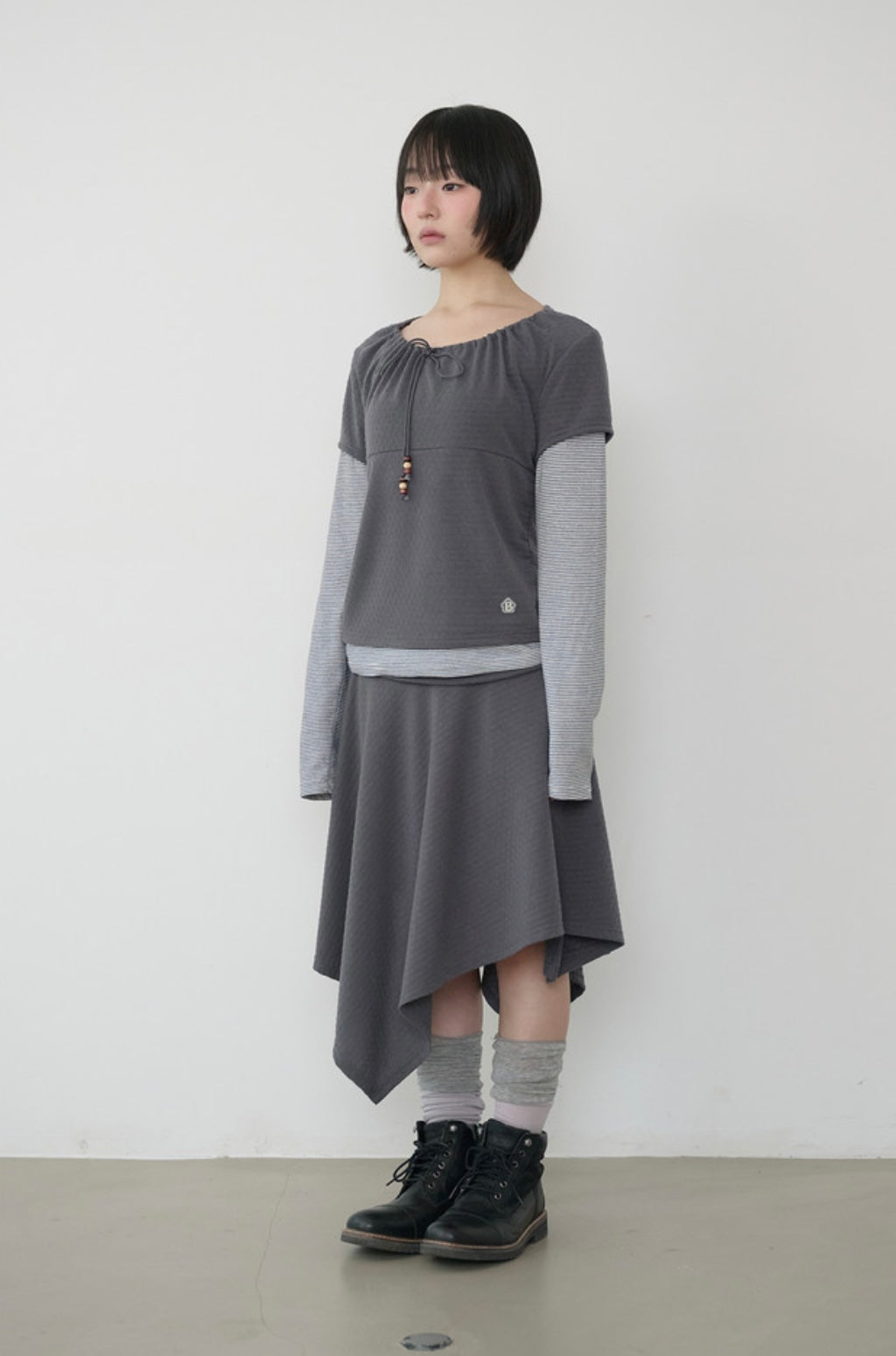 [BAUF]Shirred layered long sleeves