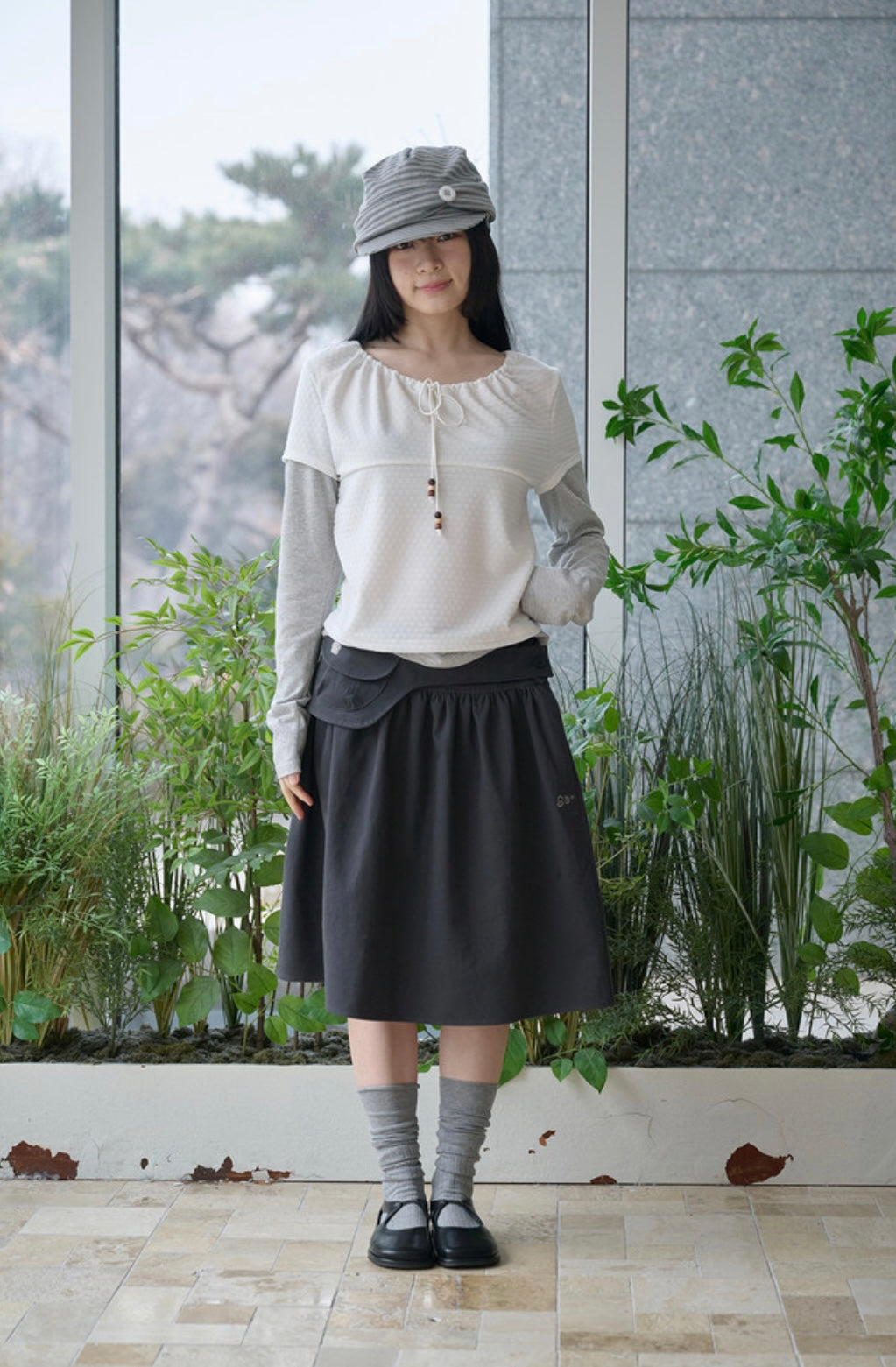 [BAUF]Shirred layered long sleeves