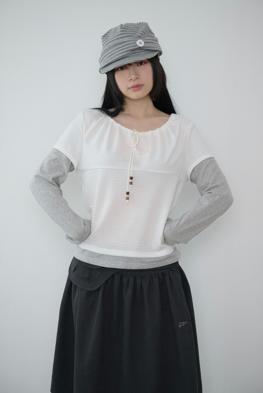 [BAUF]Shirred layered long sleeves