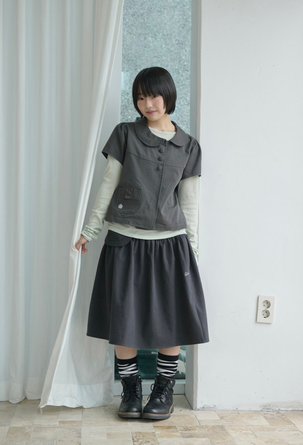 [BAUF]Belted midi skirt