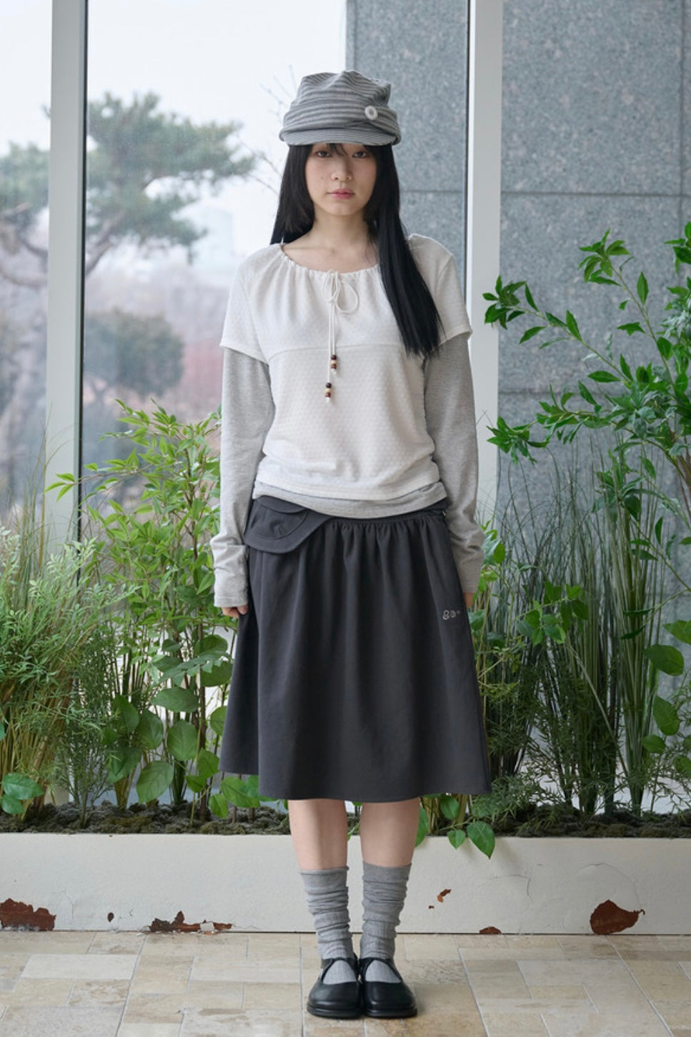 [BAUF]Belted midi skirt