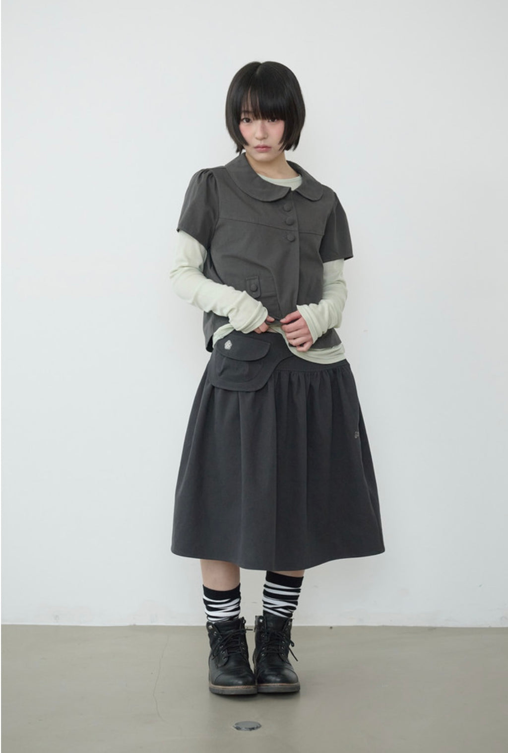 [BAUF]Belted midi skirt