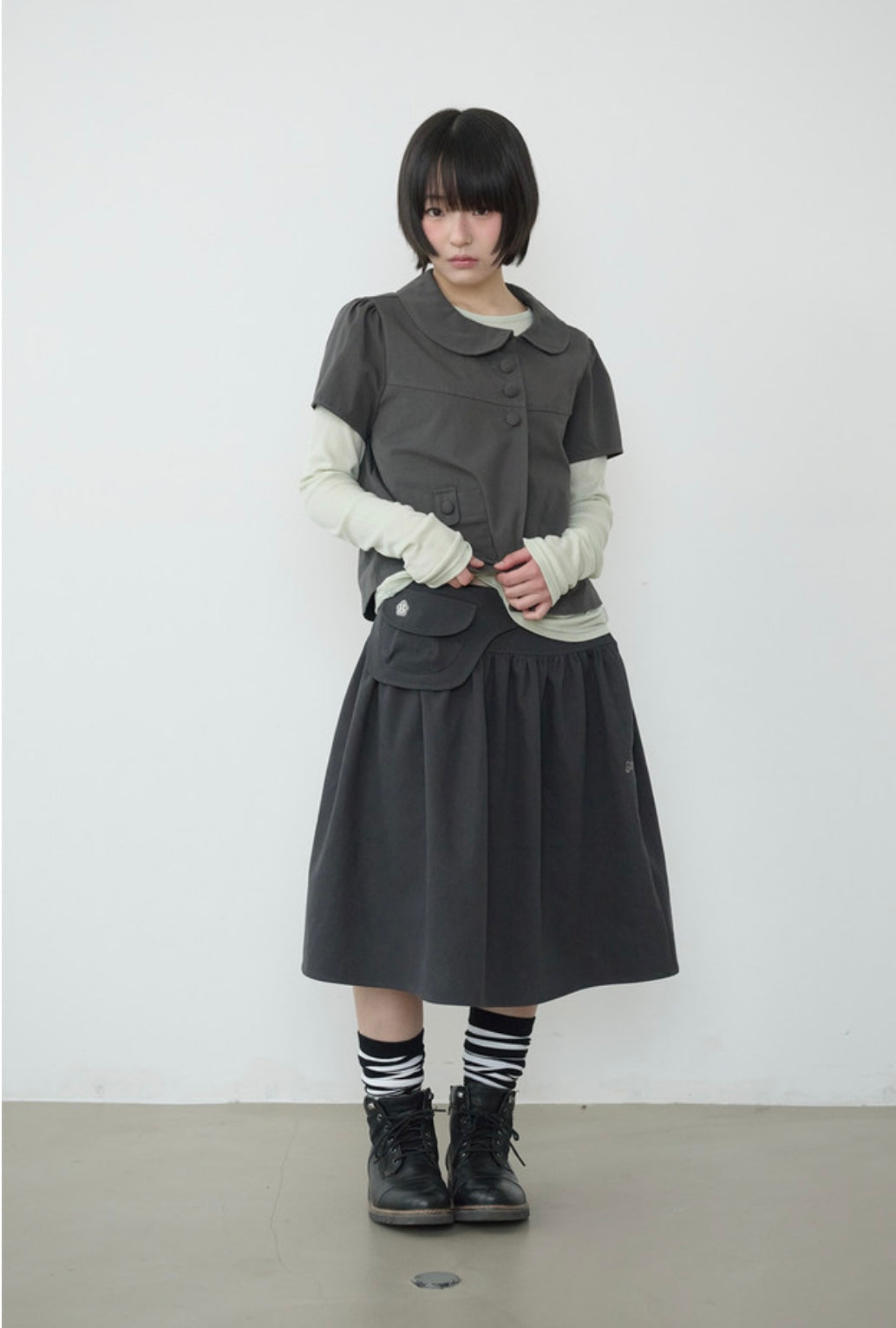 [BAUF]Belted midi skirt