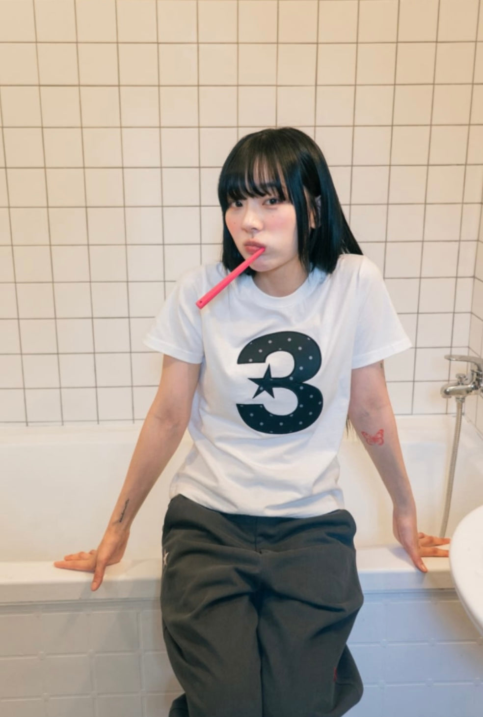 [BAUF]3logo Dot Slim Fit T-shirt