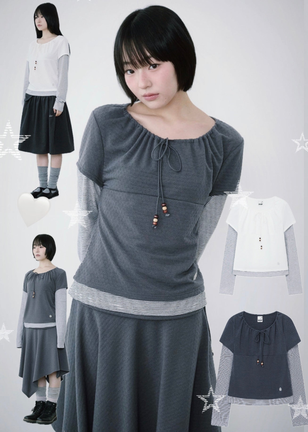 [BAUF]Shirred layered long sleeves