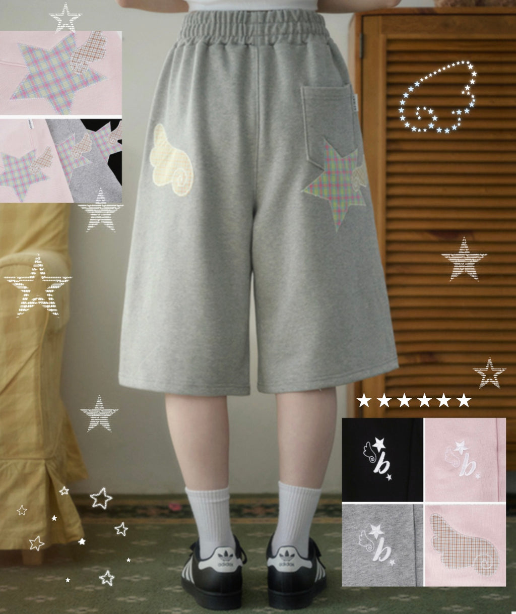 [AMBLER]Unisex Angel Star Patch Sweatpants