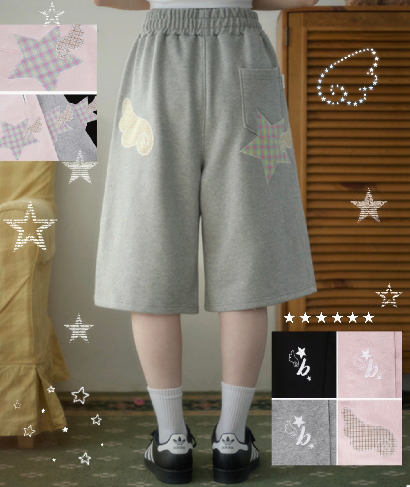 [AMBLER]Unisex Angel Star Patch Sweatpants