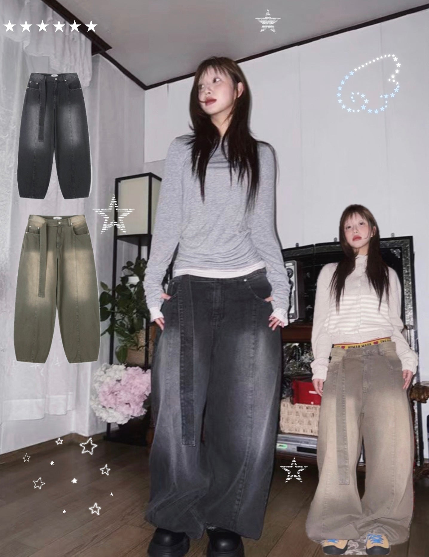 Lace-up washed Pants