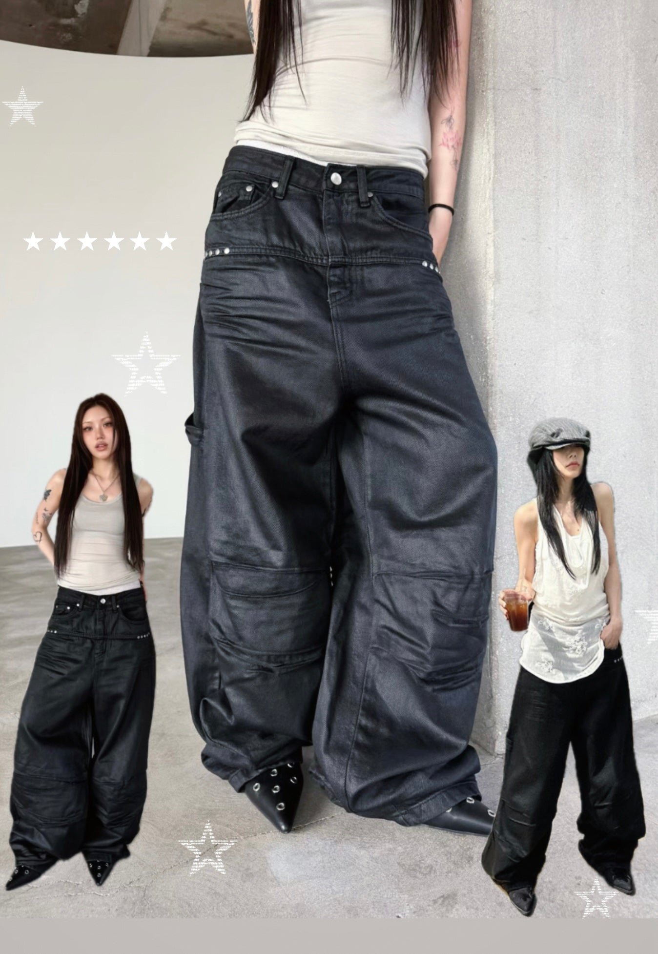 Pleated studded pants