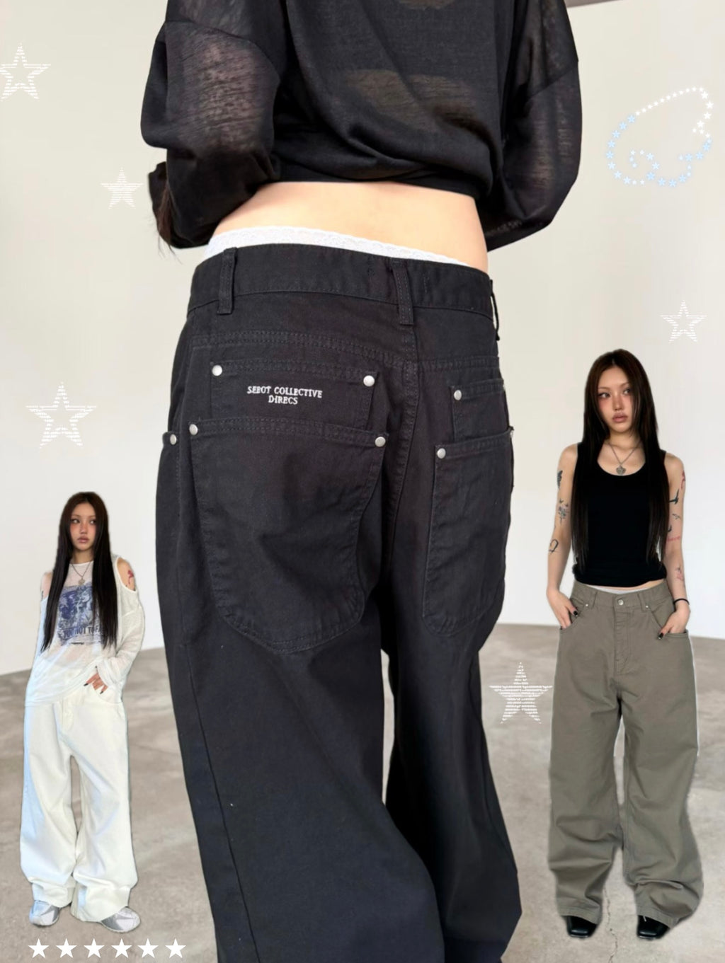 Metal buckle double pocket pants