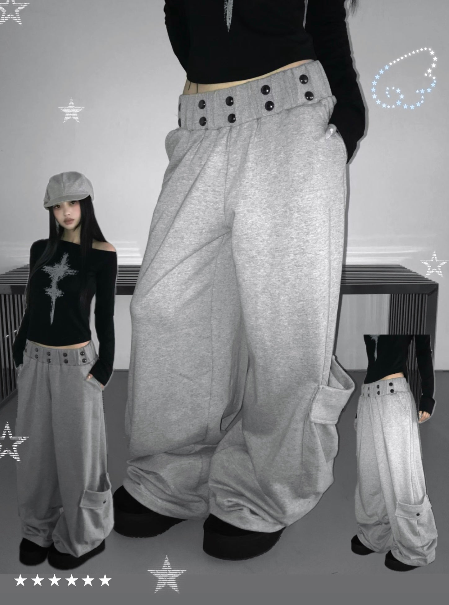 Queen Off-shoulder Studded Cargo Pants