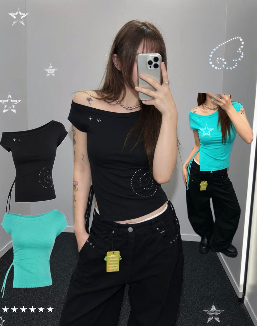 Spin Slit One-Shoulder Short-Sleeve T-shirt
