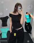 Spin Slit One-Shoulder Short-Sleeve T-shirt