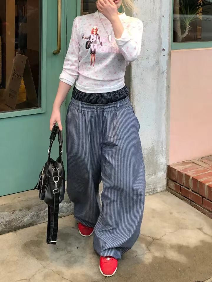 Blue and white striped pants