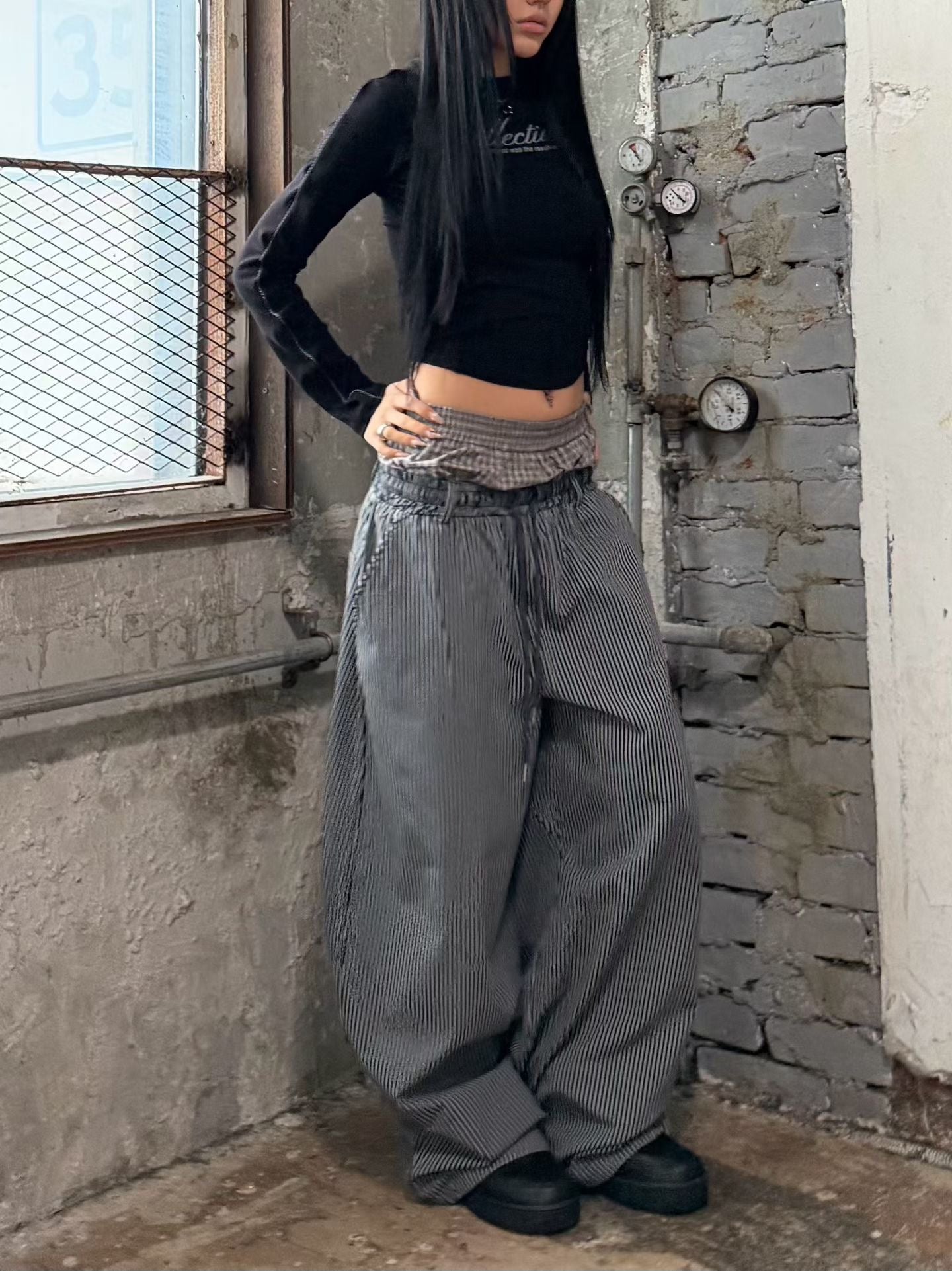 Blue and white striped pants